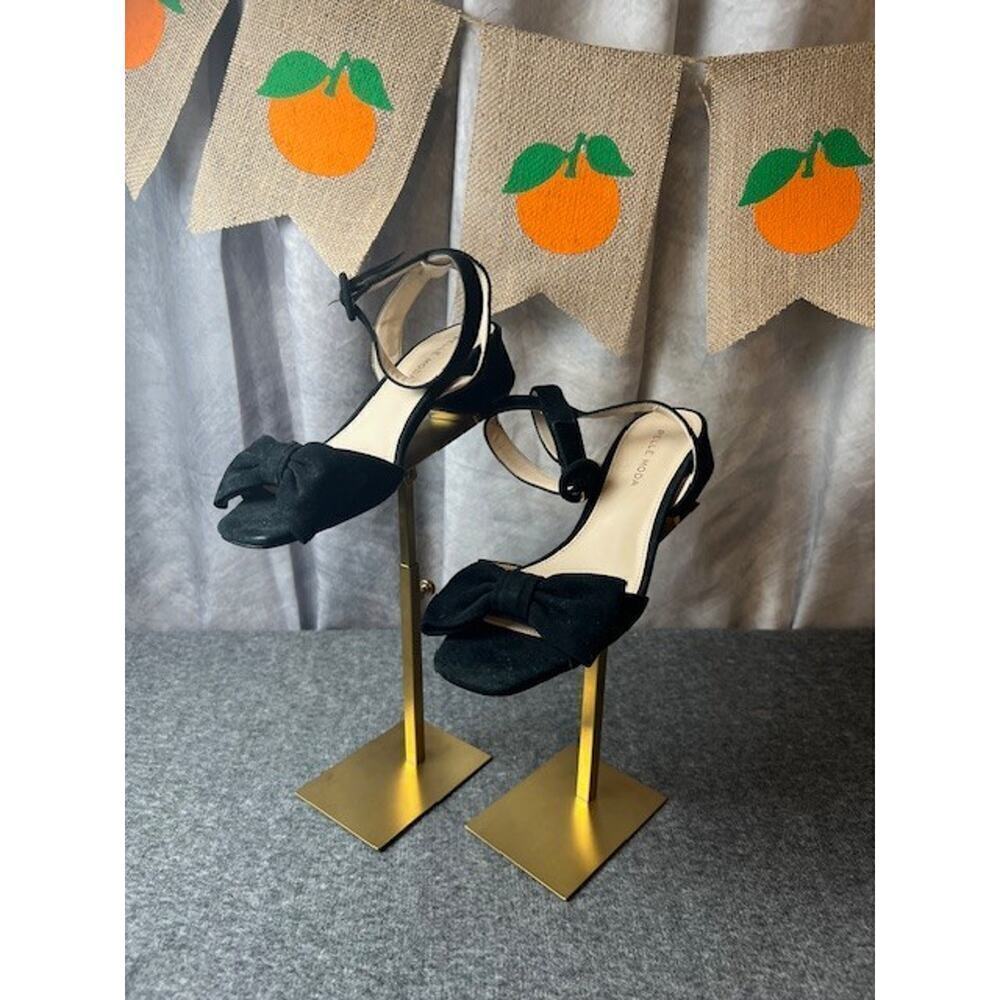 Pelle Moda Tandi Womens Sandals Sz 6.5 M Black Suede Block Heel